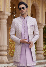Load image into Gallery viewer, Lavender Art Silk Jacket Style Sherwani
