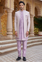 Load image into Gallery viewer, Lavender Art Silk Jacket Style Sherwani
