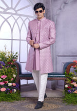 Load image into Gallery viewer, Lavender Art Silk Jacket Style Sherwani
