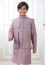 Load image into Gallery viewer, Lavender Art Silk Kids Kurta Pajama With Jacket
