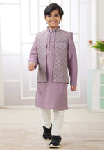 Load image into Gallery viewer, Lavender Art Silk Kids Kurta Pajama With Jacket

