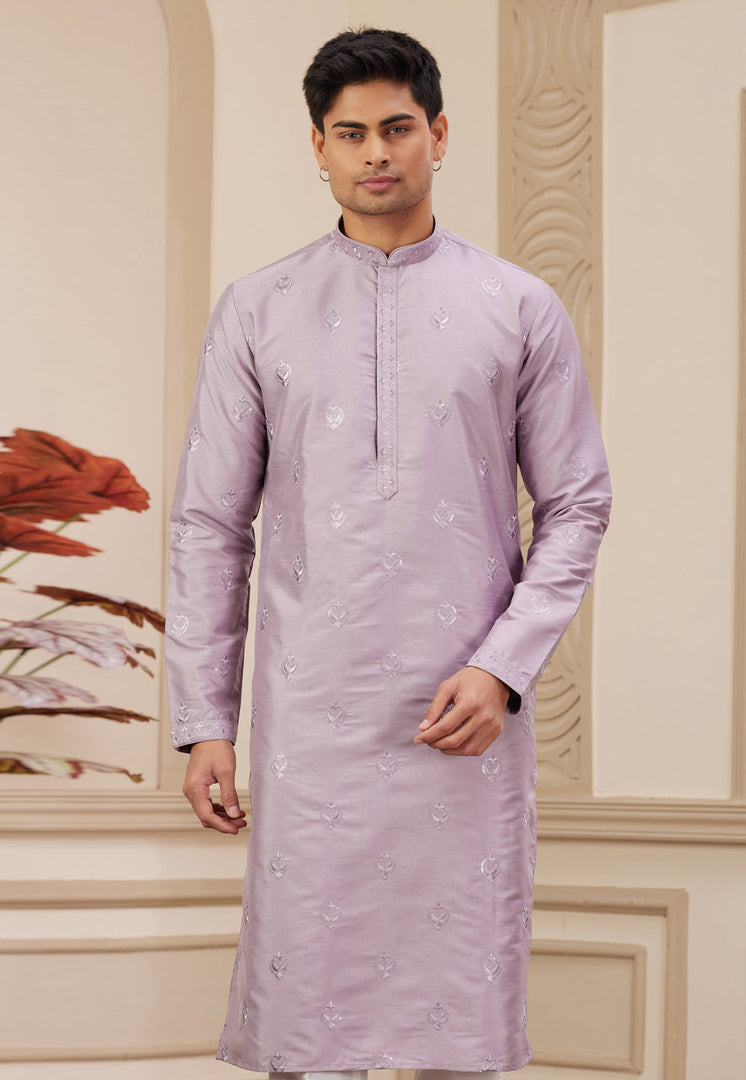 Lavender Art Silk Kurta Pajama