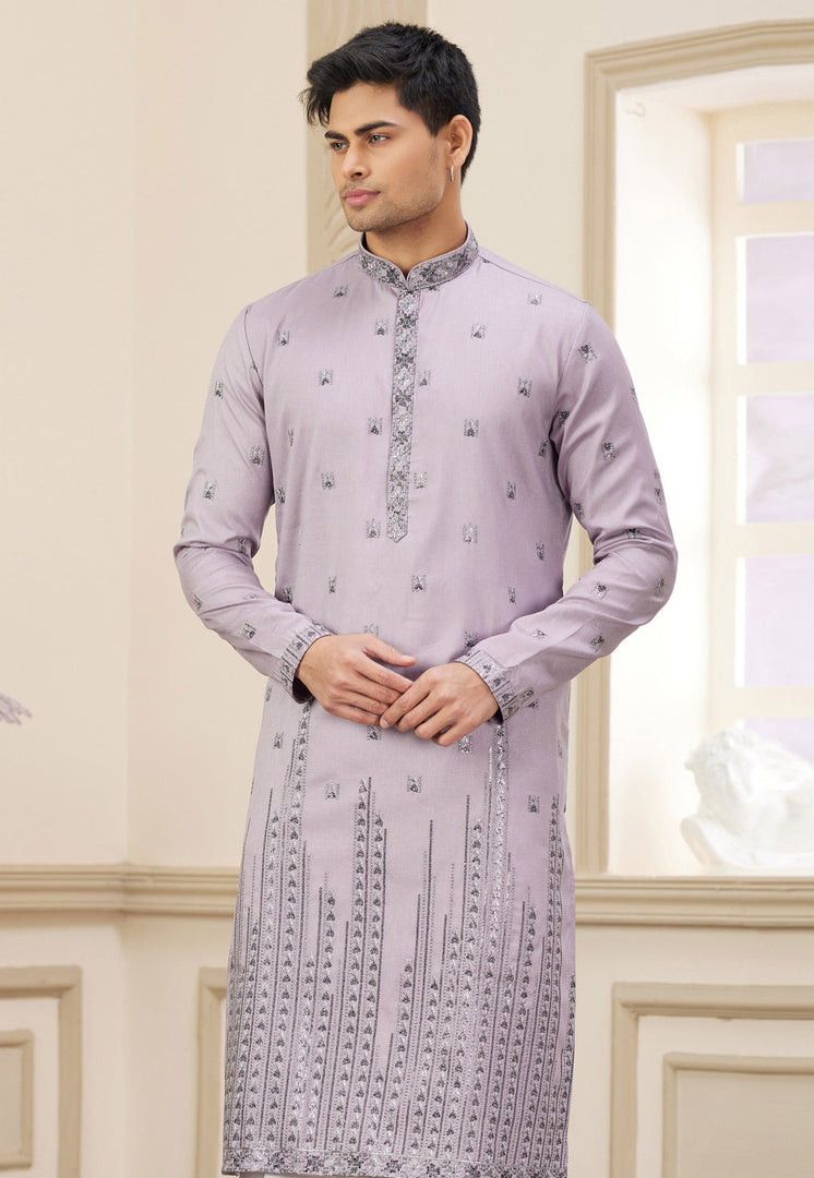 Lavender Art Silk Kurta Pajama