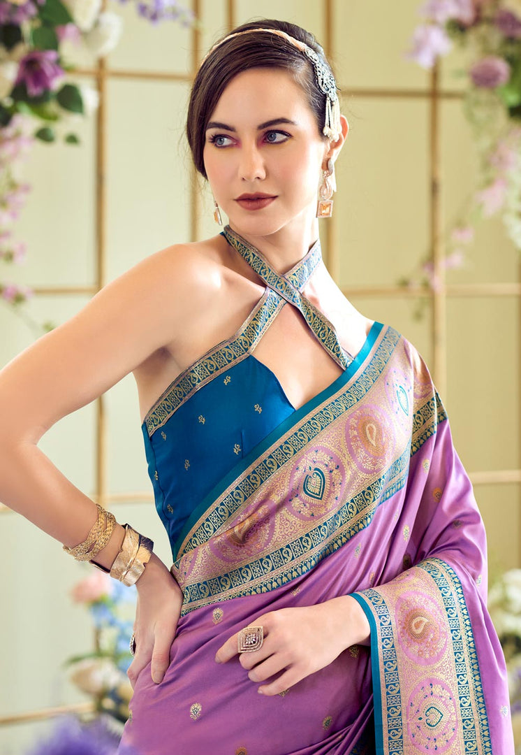 Lavender Banarasi Silk Saree