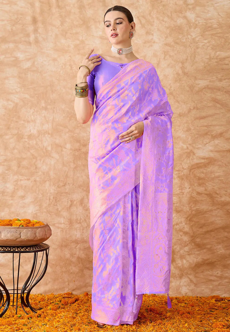 Lavender Banarasi Silk Saree