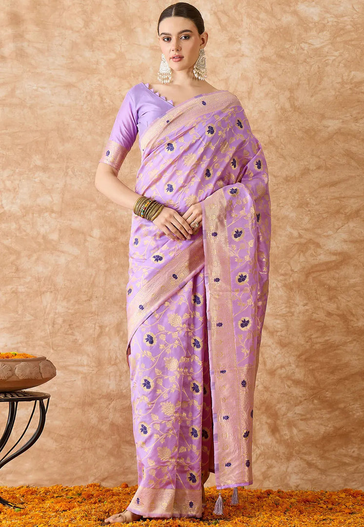 Lavender Banarasi Silk Saree