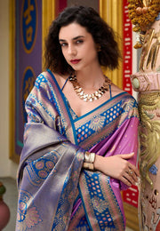 Lavender Banarasi Silk Saree With Blouse