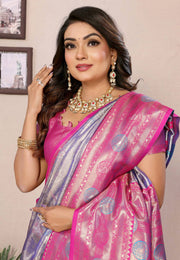 Lavender Banarasi Silk Saree With Blouse