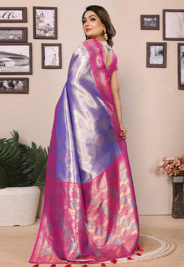 Lavender Banarasi Silk Saree With Blouse