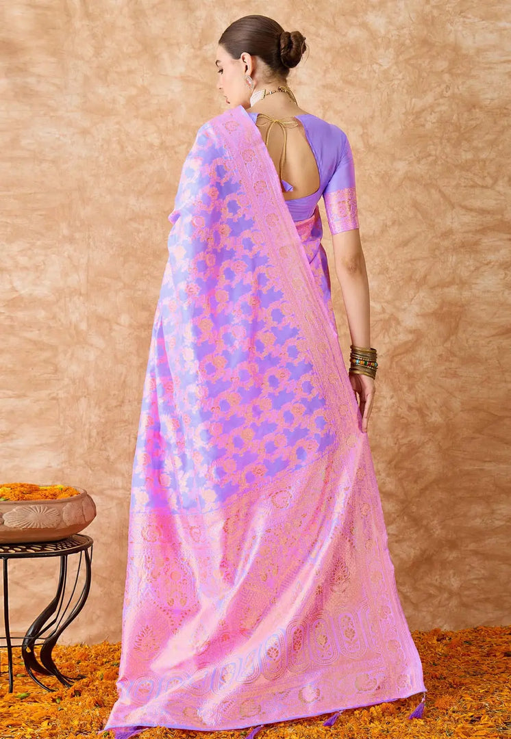 Lavender Banarasi Silk Saree With Blouse