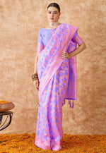 Load image into Gallery viewer, Lavender Banarasi Silk Saree With Blouse
