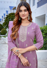 Load image into Gallery viewer, Lavender Chanderi Readymade Pant Style Suit

