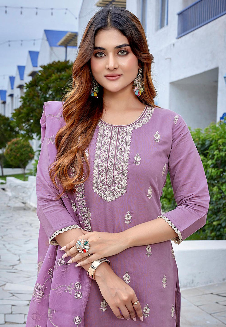 Lavender Chanderi Readymade Pant Style Suit