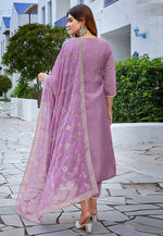 Load image into Gallery viewer, Lavender Chanderi Readymade Pant Style Suit
