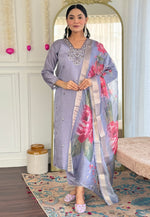 Load image into Gallery viewer, Lavender Chanderi Readymade Pant Style Suit
