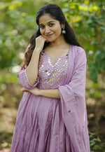 Load image into Gallery viewer, Lavender Chanderi Silk Readymade Pant Style Suit
