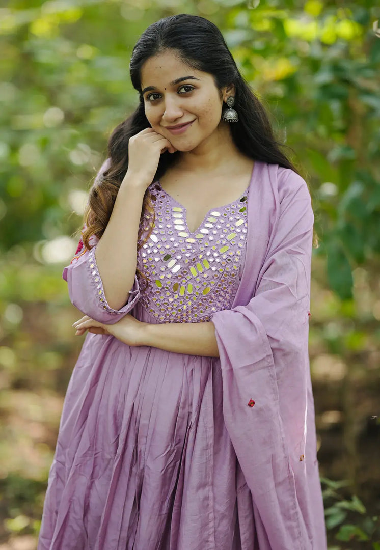 Lavender Chanderi Silk Readymade Pant Style Suit