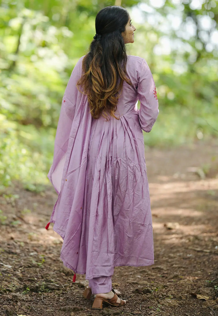 Lavender Chanderi Silk Readymade Pant Style Suit