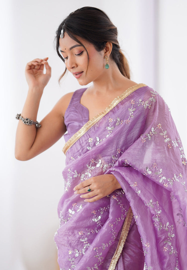 Lavender Chiffon Saree With Blouse
