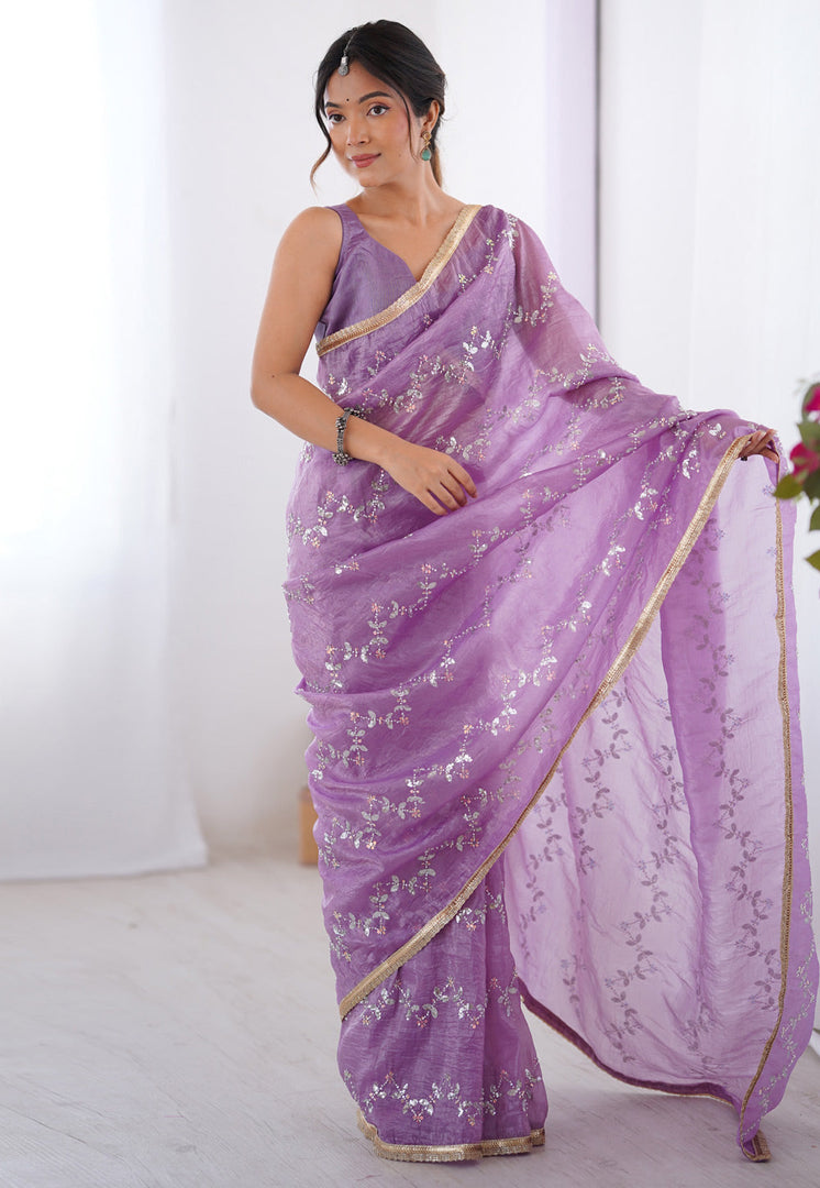 Lavender Chiffon Saree With Blouse