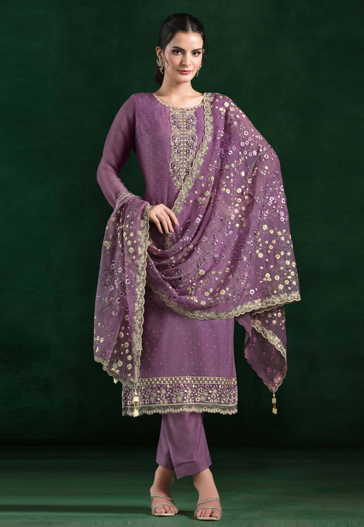 Lavender Chiffon Straight Suit