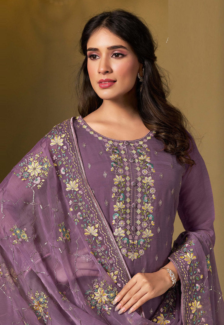 Lavender Chiffon Straight Suit