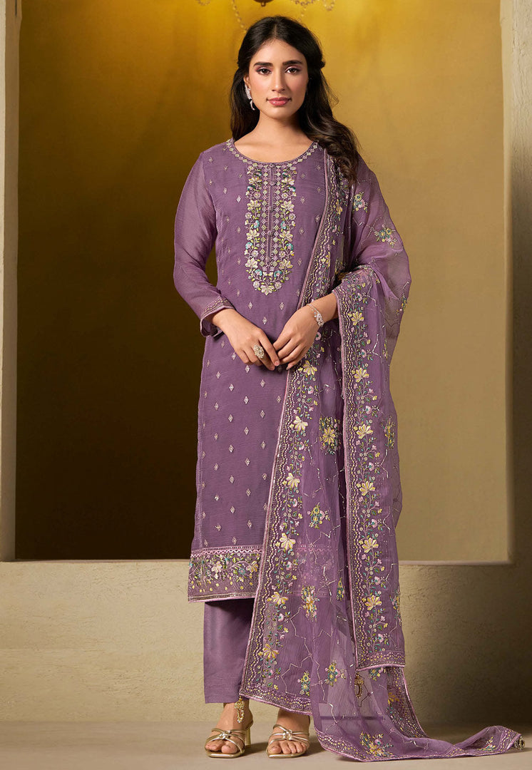 Lavender Chiffon Straight Suit