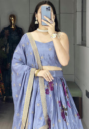 Lavender Chinon Floral Lehenga choli