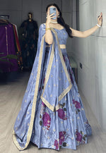 Load image into Gallery viewer, Lavender Chinon Floral Lehenga choli
