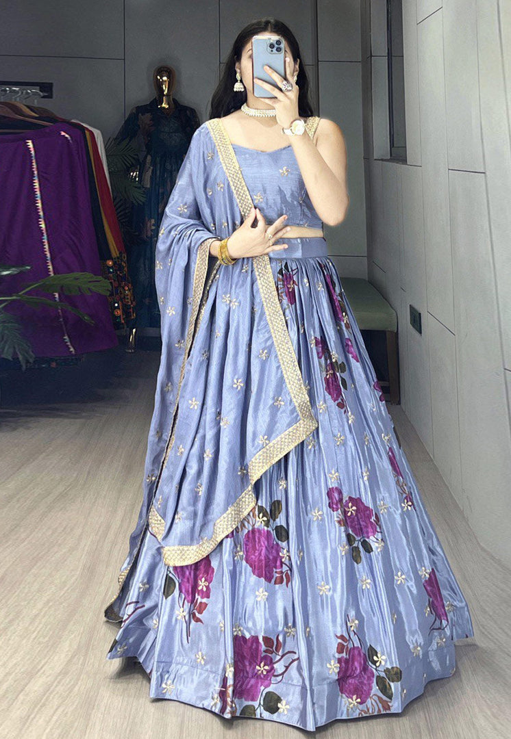 Lavender Chinon Floral Lehenga choli