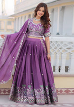 Load image into Gallery viewer, Lavender Chinon Lehenga Choli
