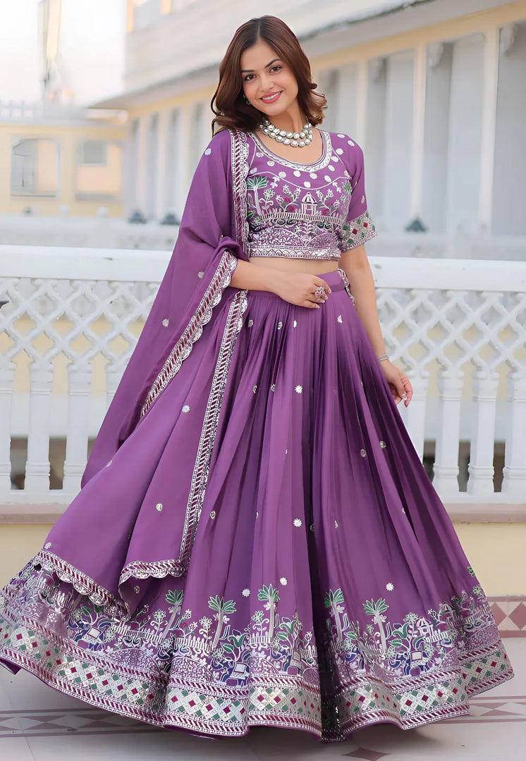 Lavender Chinon Lehenga Choli