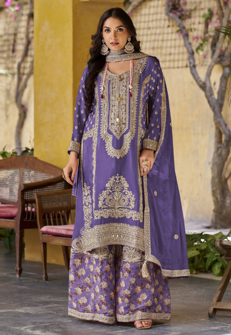 Lavender Chinon Palazzo Suit