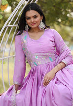 Load image into Gallery viewer, Lavender Chinon Readymade Anarkali Suit
