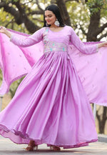 Load image into Gallery viewer, Lavender Chinon Readymade Anarkali Suit
