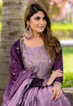 Load image into Gallery viewer, Lavender Chinon Readymade Anarkali Suit
