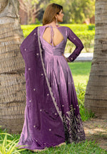 Load image into Gallery viewer, Lavender Chinon Readymade Anarkali Suit

