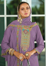 Load image into Gallery viewer, Lavender Chinon Silk Pakistani Suit
