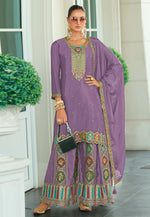 Load image into Gallery viewer, Lavender Chinon Silk Pakistani Suit
