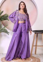 Load image into Gallery viewer, Lavender Chinon Silk Palazzo With Crop Top
