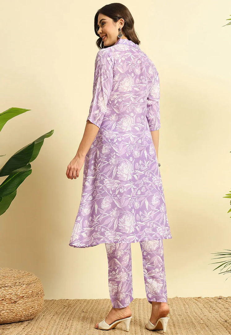 Lavender Cotton Kurta Set With Pent
