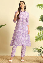 Load image into Gallery viewer, Lavender Cotton Kurta Set With Pent
