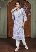 Load image into Gallery viewer, Lavender Cotton Kurta Set With Pent
