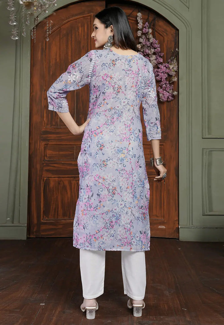 Lavender Cotton Kurta Set With Pent