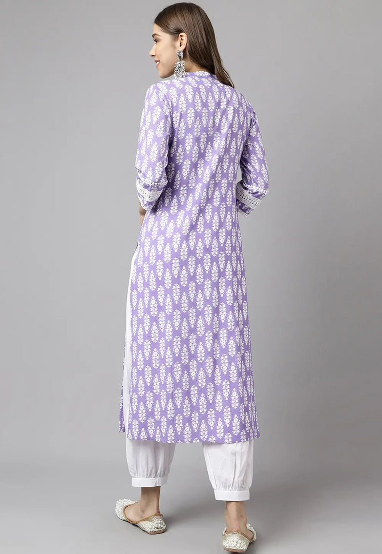 Lavender Cotton Kurta Set With Pent