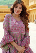 Load image into Gallery viewer, Lavender Cotton Readymade Anarkali Suit
