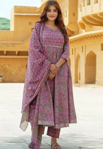 Load image into Gallery viewer, Lavender Cotton Readymade Anarkali Suit
