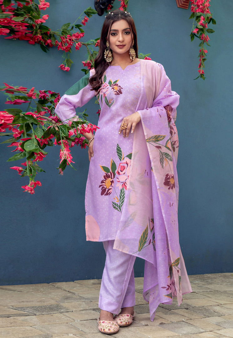 Lavender Cotton Readymade Pakistani Suit