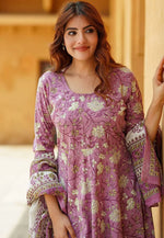 Load image into Gallery viewer, Lavender Cotton Readymade Pant Style Suit
