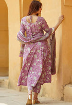 Load image into Gallery viewer, Lavender Cotton Readymade Pant Style Suit
